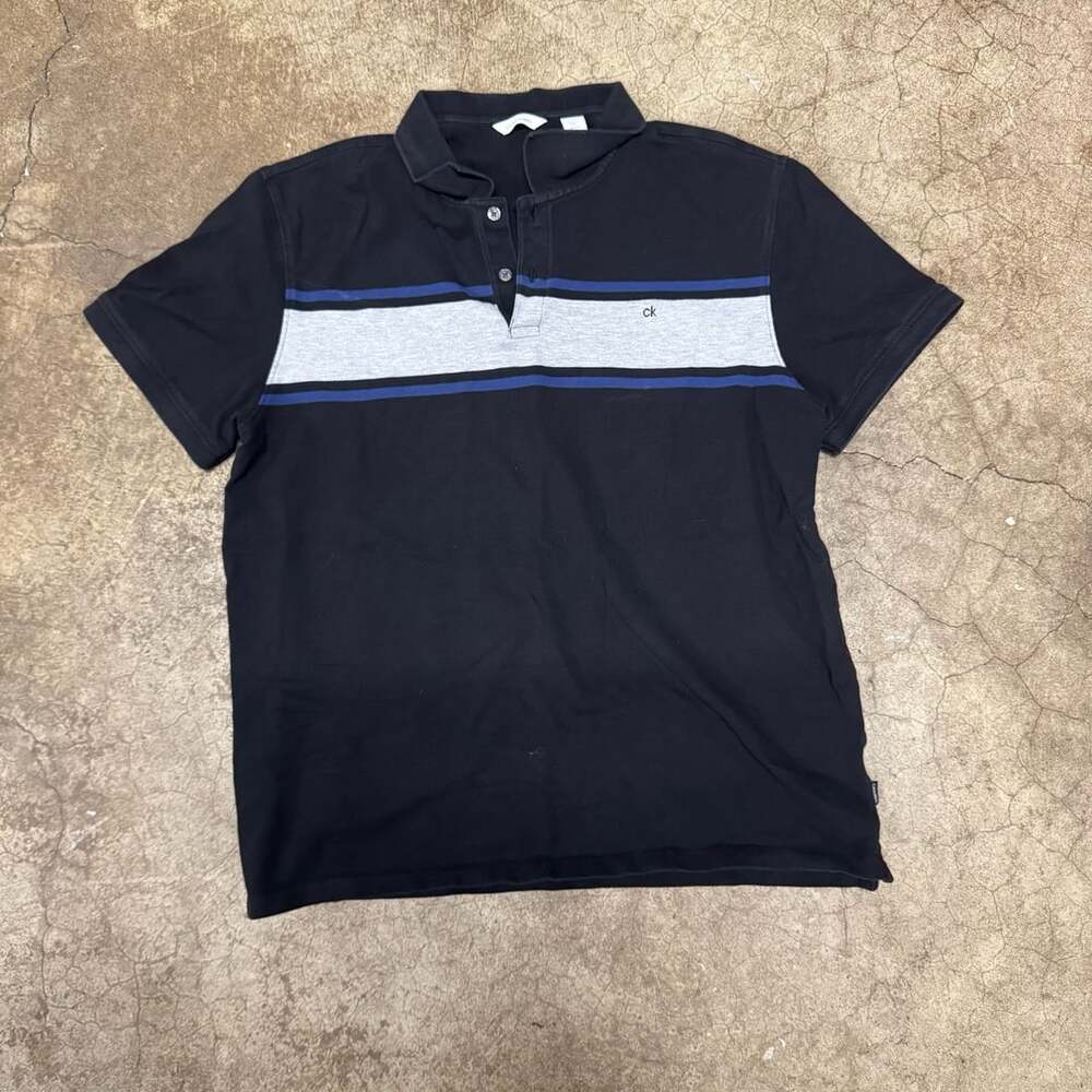 Calvin Klein Mens Black Polo Shirt Striped Short Sleeve Size XL